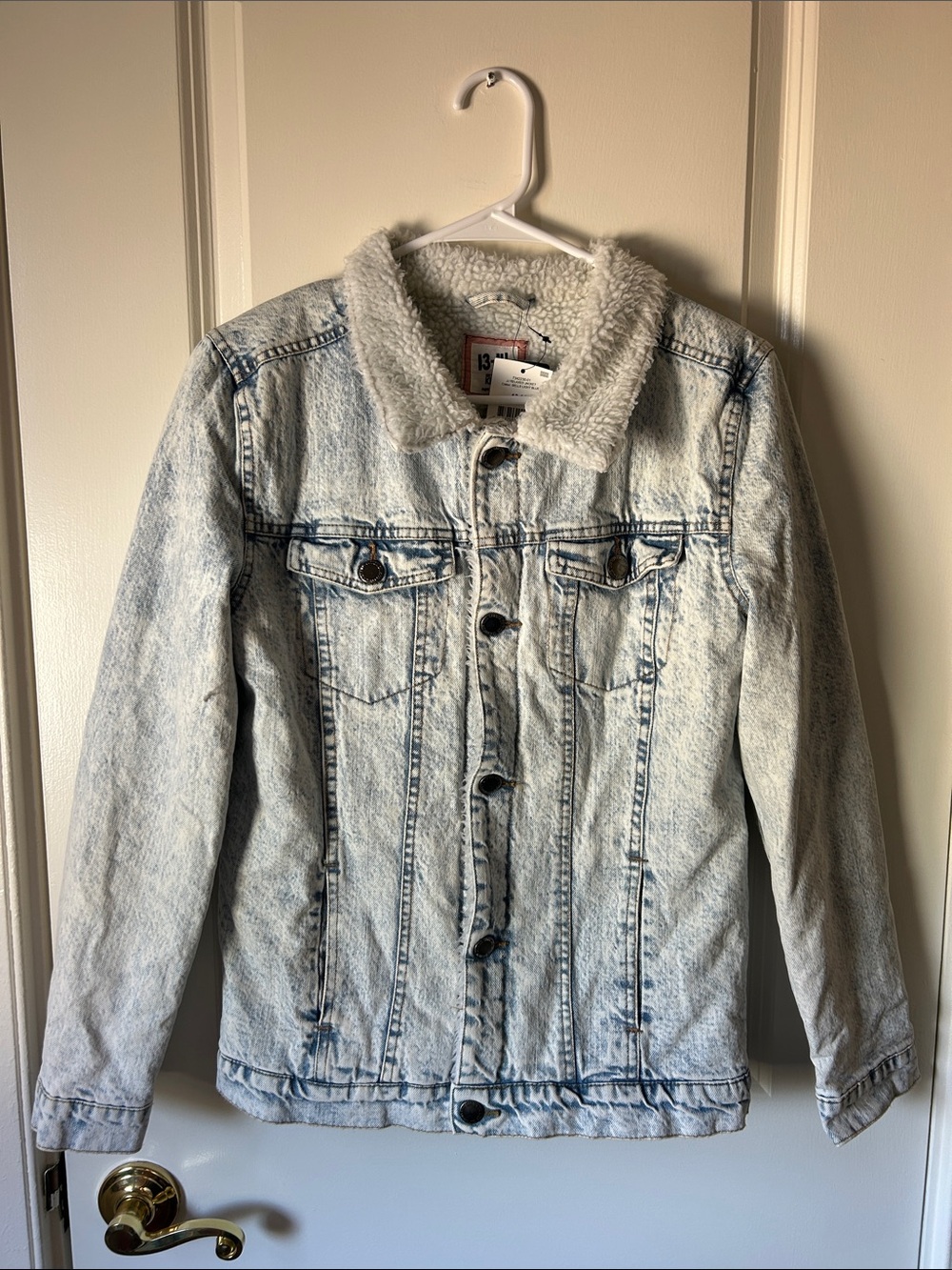 Cotton On Light Wash Denim Jacket with White Sherpa Collar